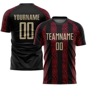 Black Vegas Gold & Red Custom Soccer Jersey football jersey