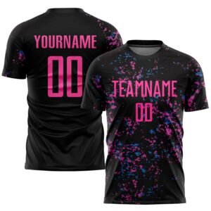 Black Pink & Light Blue Custom Soccer Jersey football jersey