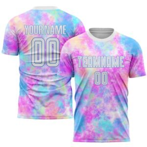 White & Light Blue Tie Dye Custom Soccer Jersey football jersey